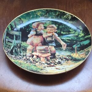 Hummel Decorative Plate with Green and Gold Accents